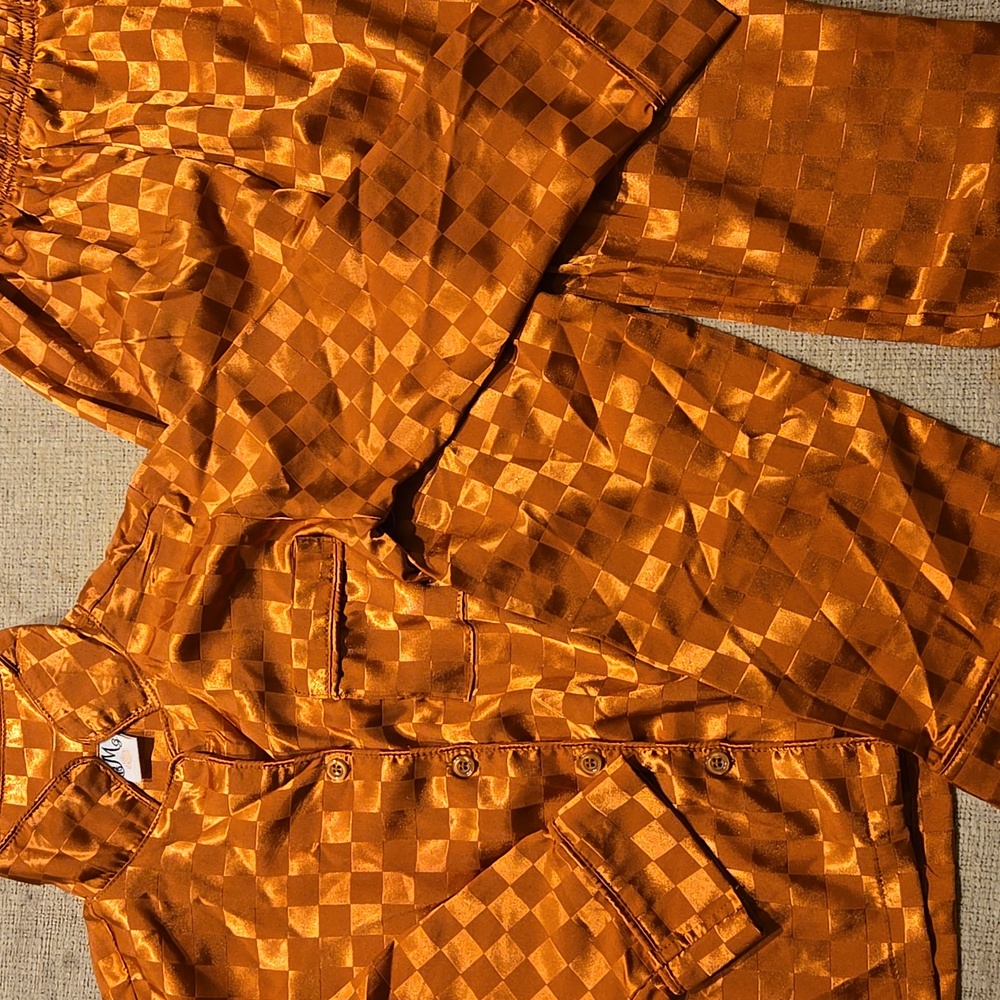 Mother Daughter Matching Orange Checkered Satin Pajama Set - Picture 2 of 3